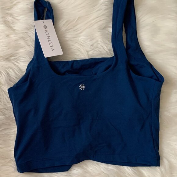 ATHLETA Transcend Square Neck Crop Sports Bra in Maritime Sz LARGE for D-DD+ Cup - Picture 2 of 3
